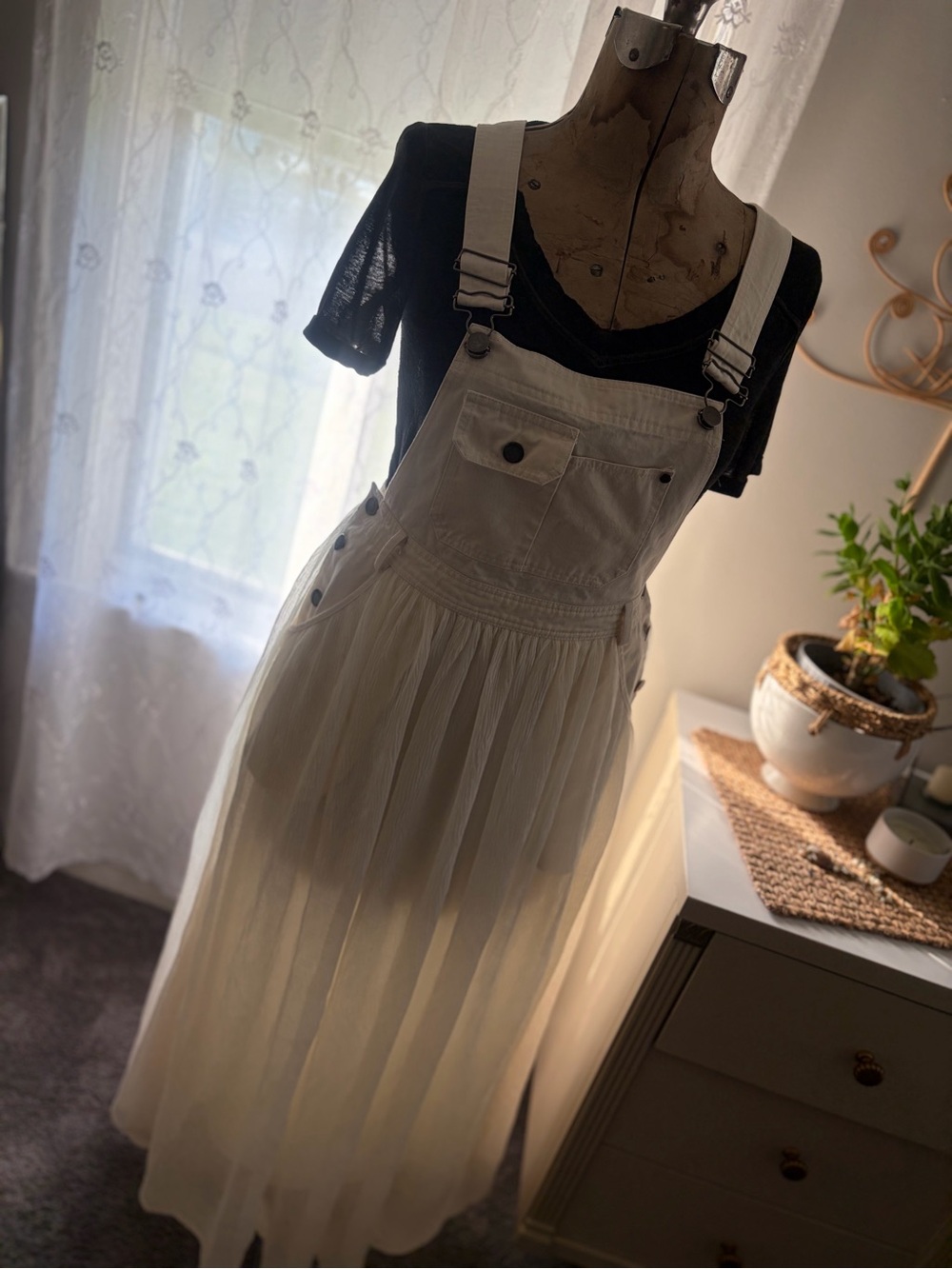 Listicle Cotton Maxi Overall Dress in Cream